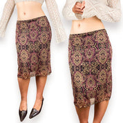 90s Paisley Mesh Midi Skirt (M)