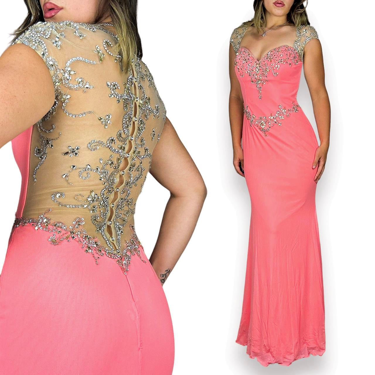 Y2K Bejeweled Mesh Prom Dress (M)