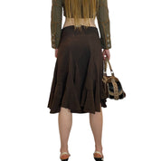 90s Clockhouse Brown Peplum Floaty Midi Skirt (S/M)