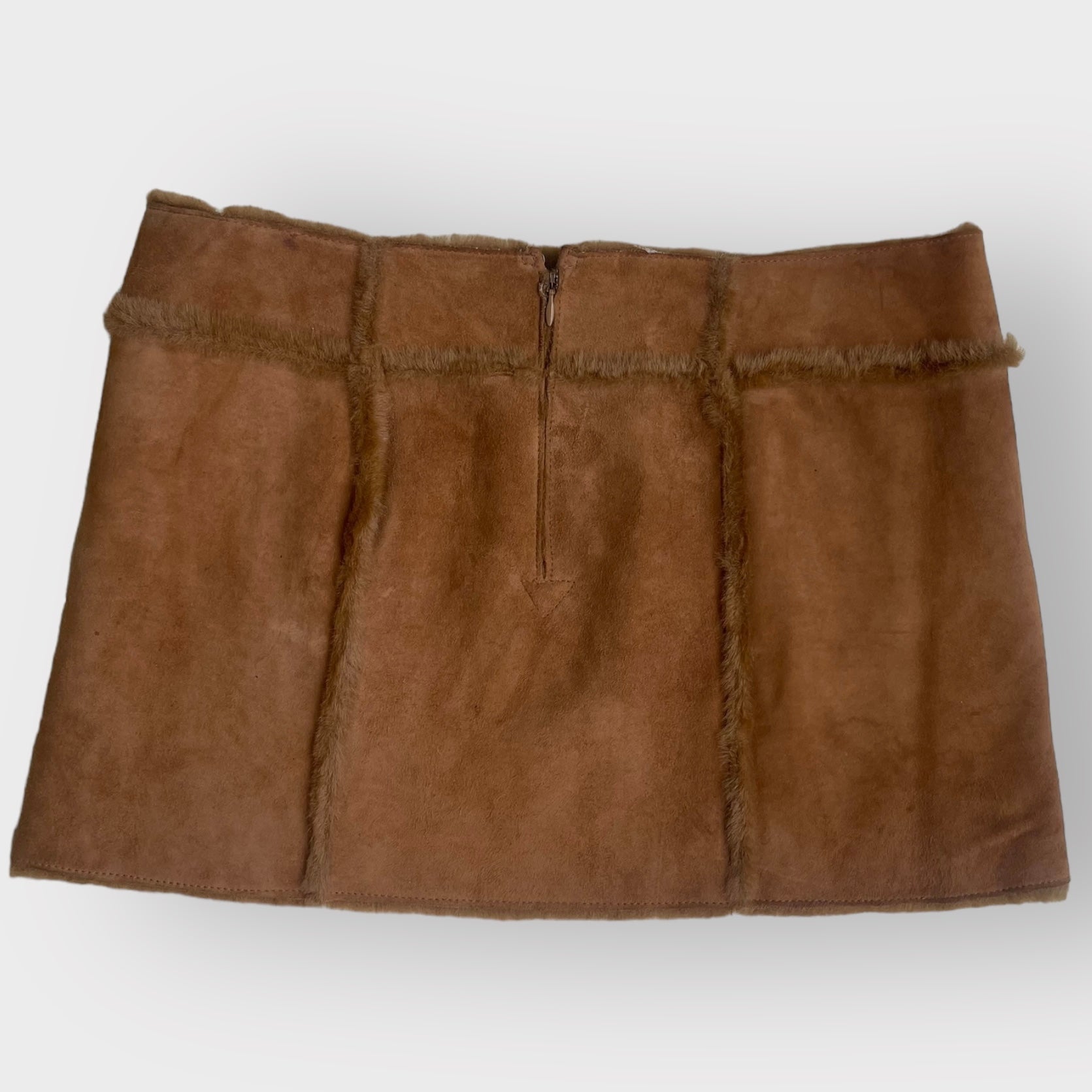 2000s UGG Brown Suede and Shearling Mini Skirt, Mid-Rise (M)