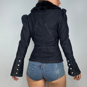 Vintage Fur Trim Denim Blazer (XS)