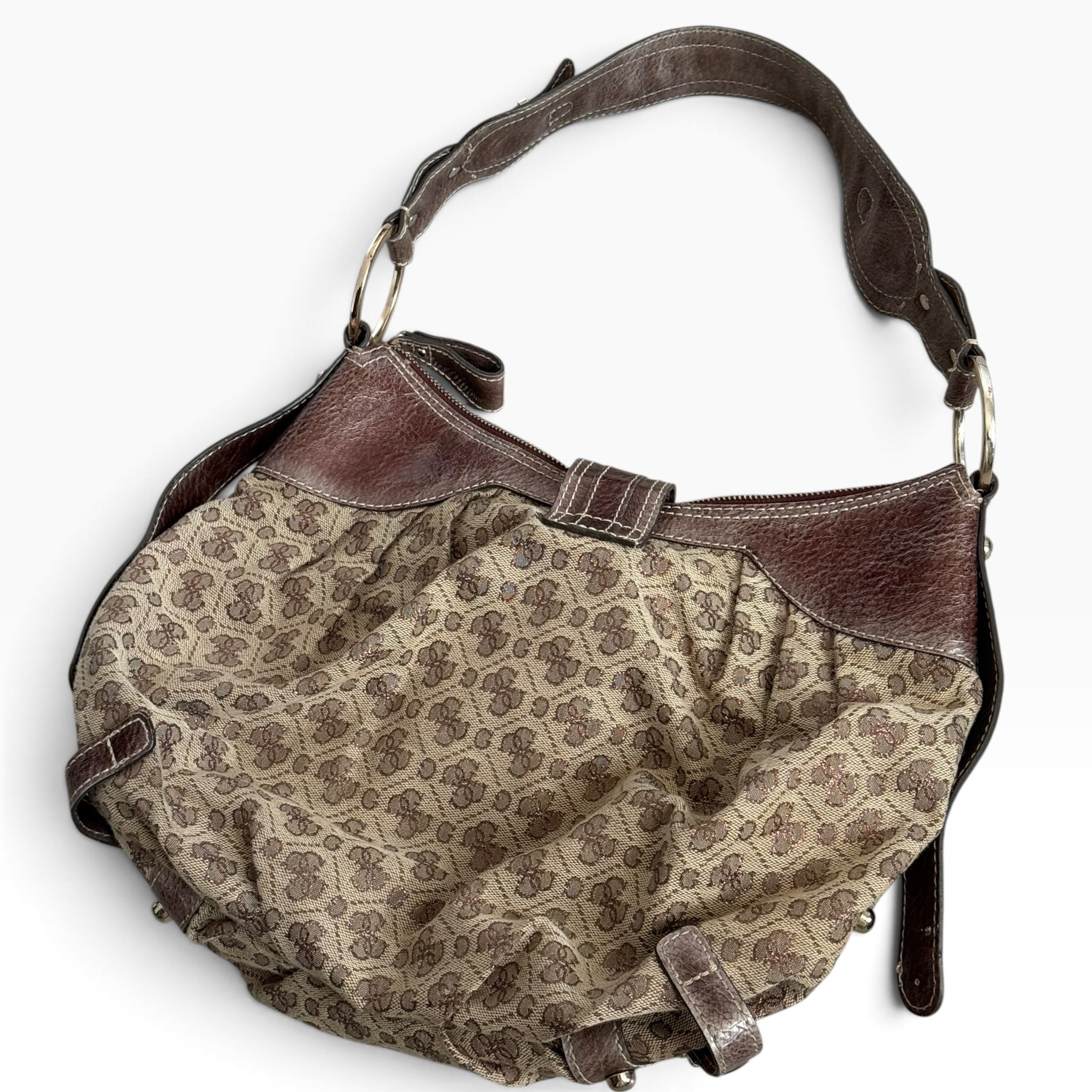 VTG GUESS Brown Tan Monogram Shoulder Bag Studded Faux Croc