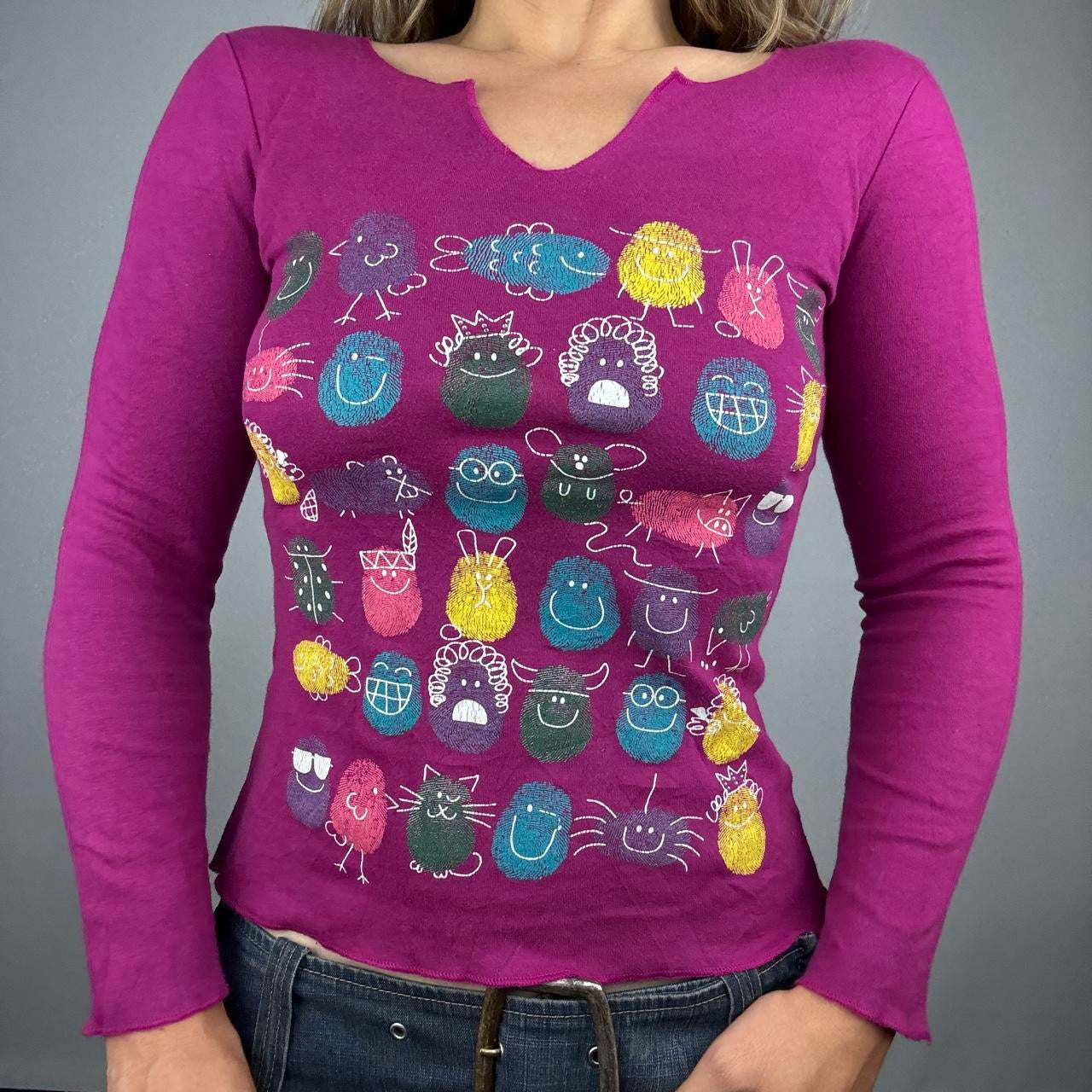 Euro Vintage Fingerprint Doodle Graphic Long Sleeve (XS/S)
