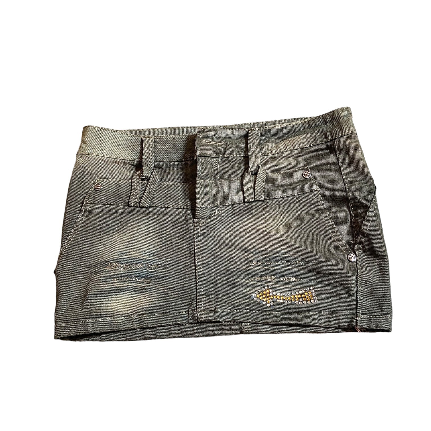 Y2K Khaki Deconstructed Mini Skirt (S/M)