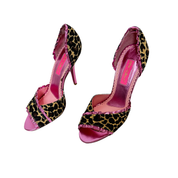 Betsey Johnson Pink & Leopard Print Peep Toe Heels (7)