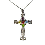 Sterling Silver Multi Stone Cross Necklace