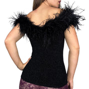 90s Noir Feather Trim Top (L/XL)