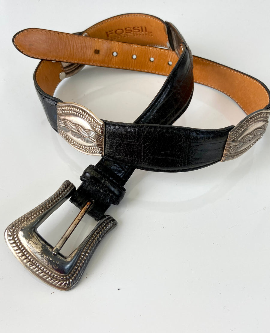 Vintage Fossil black leather belt