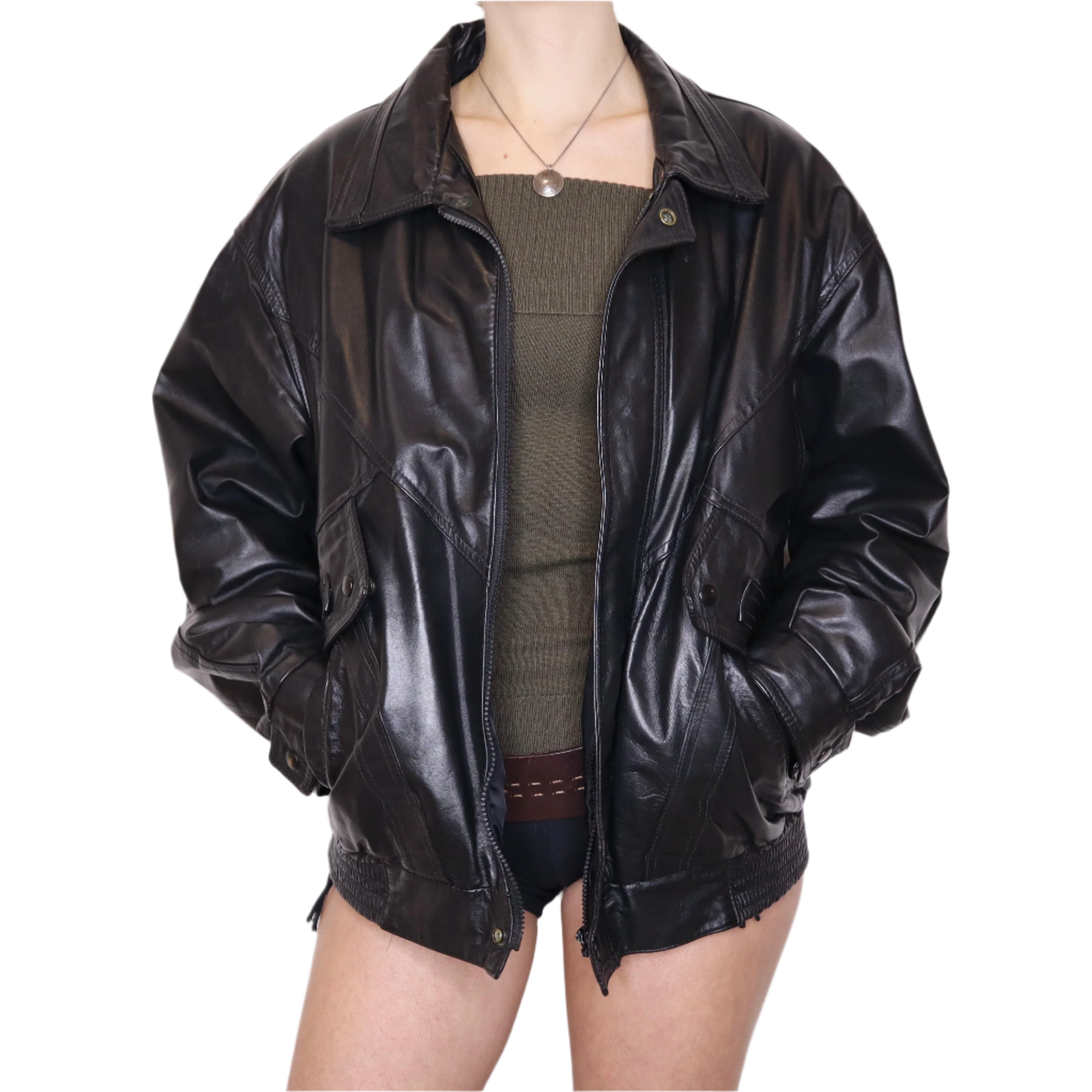 90s Oversized Leather Bomber Jacket (XL/XXL)