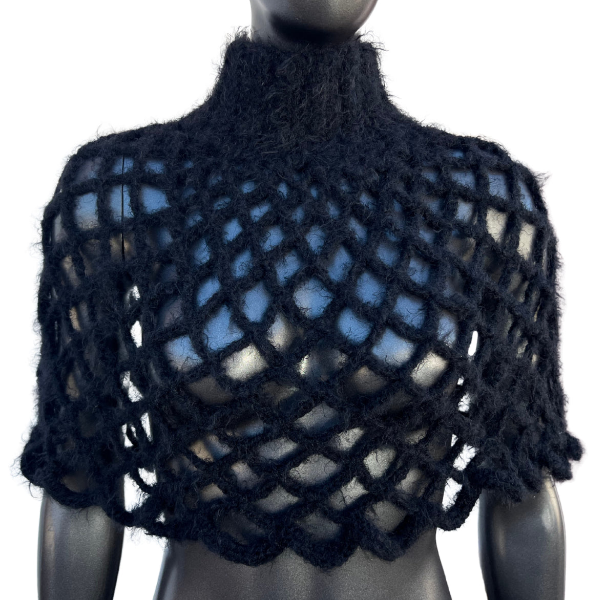 Black Fuzzy Turtleneck Mesh Shawl (S/M)