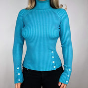 Caché Silk Knit Button Cutout Turtleneck (M)