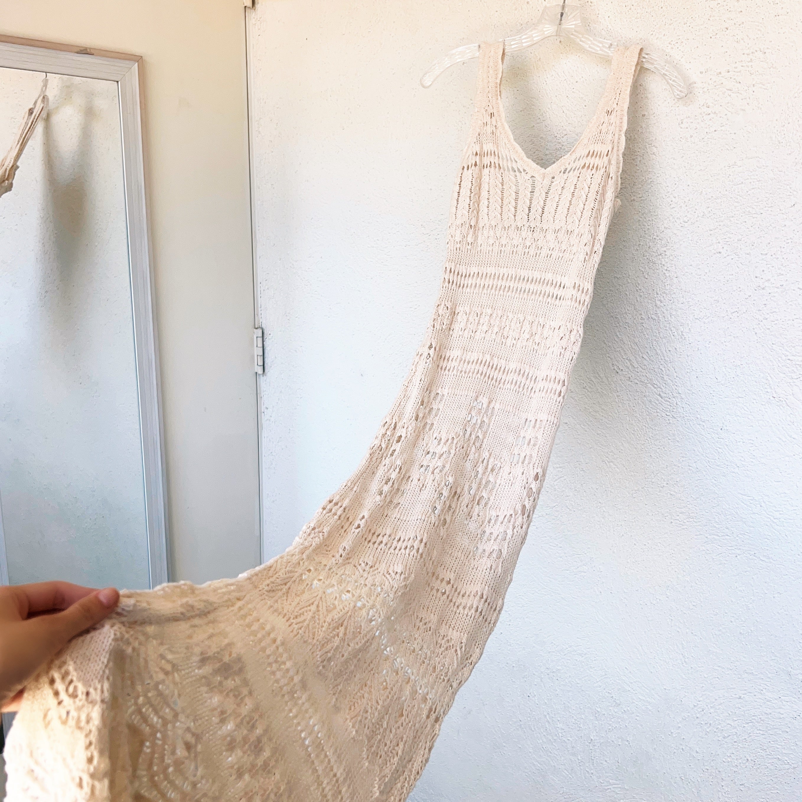 Sheer Creamy Knit Maxi Dress