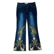 Y2K Beaded Butterfly Flare Jeans (M)