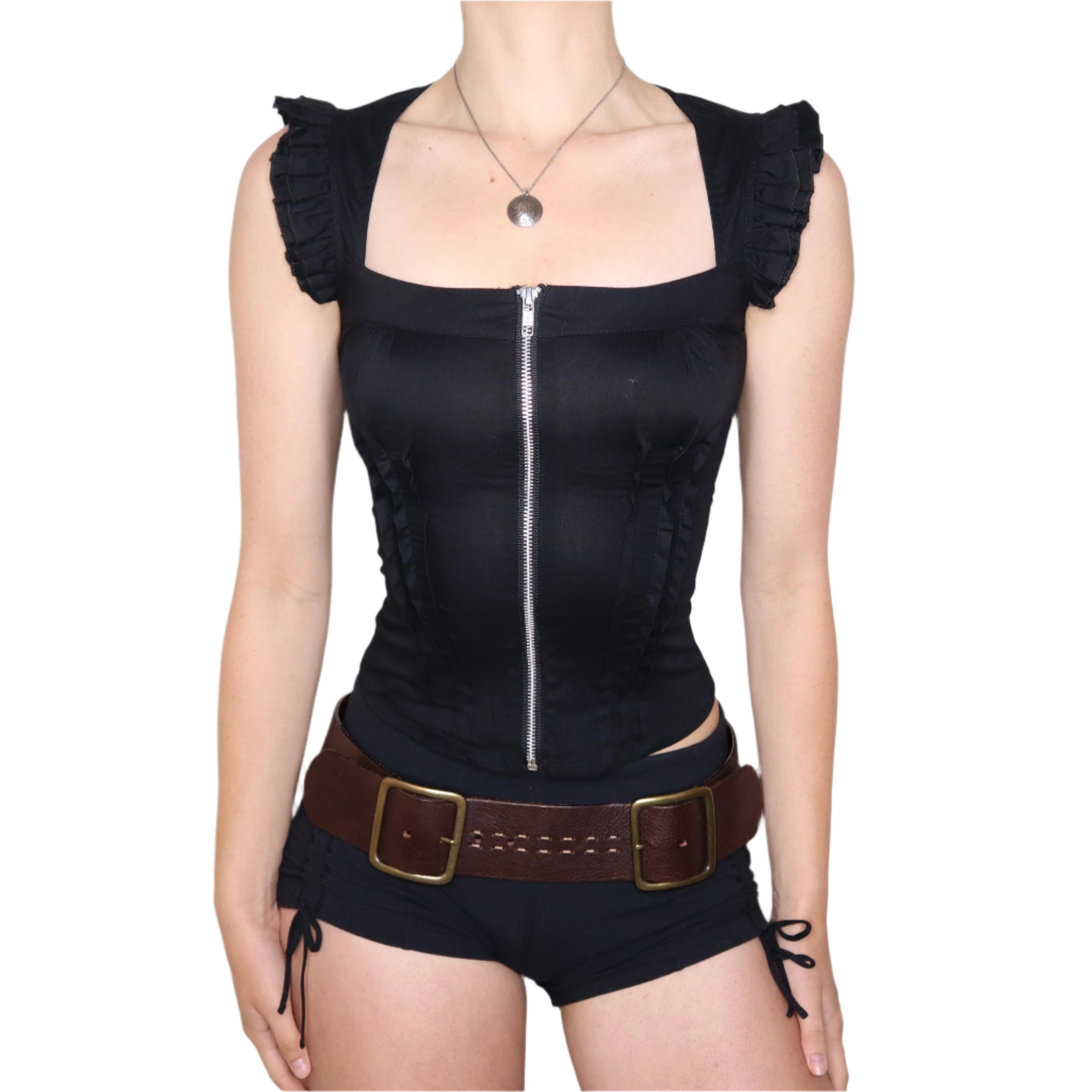 Y2K Black Zip Up Blouse (XS)