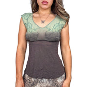 Vintage Floral Embroidered Ombré Top (S)