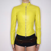 Y2K Sexy Yellow Leather Moto Jacket (XS)