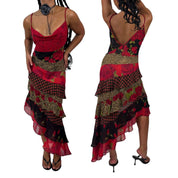 2002 VS Rose & Leopard Print Flutter Maxi Dress (M/L)