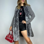 Y2K Metallic Knit Fur Trim Duster (L)