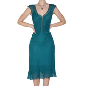 Y2K Teal Beaded Silk Midi Dress (M)