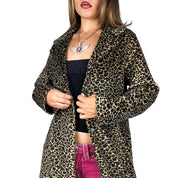 90s Fuzzy Leopard Duster Coat (L)