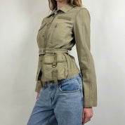 2000s Khaki Green Military Belted Jacket (S/M)