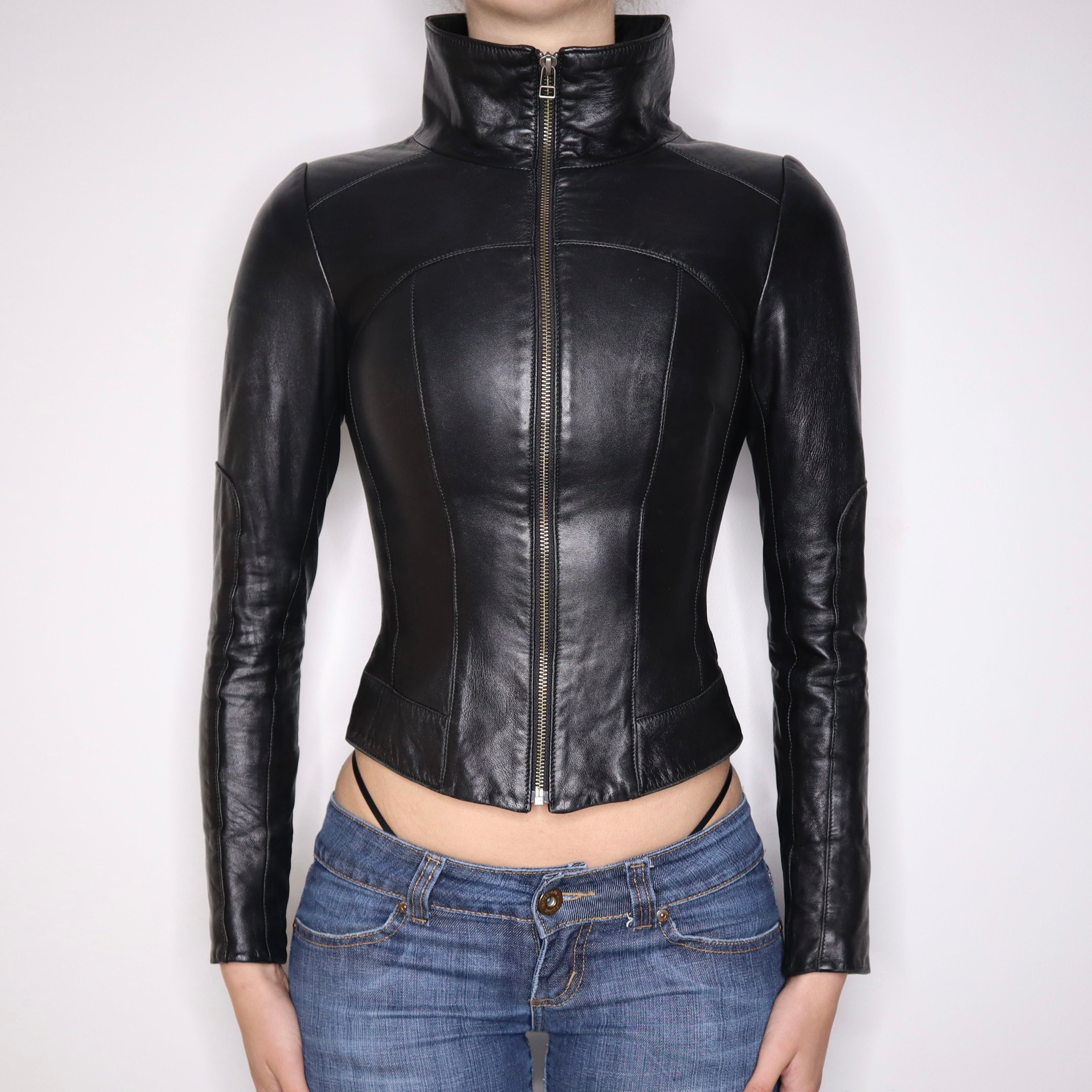 Y2K Sexy Fitted Black Italian Leather Jacket (XXS) – Holy Thrift