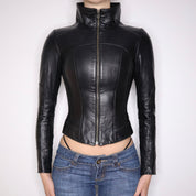 Y2K Sexy Fitted Black Italian Leather Jacket (XXS)