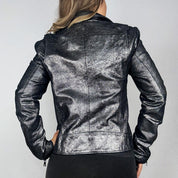 Metallic Genuine Leather Moto Jacket (S)