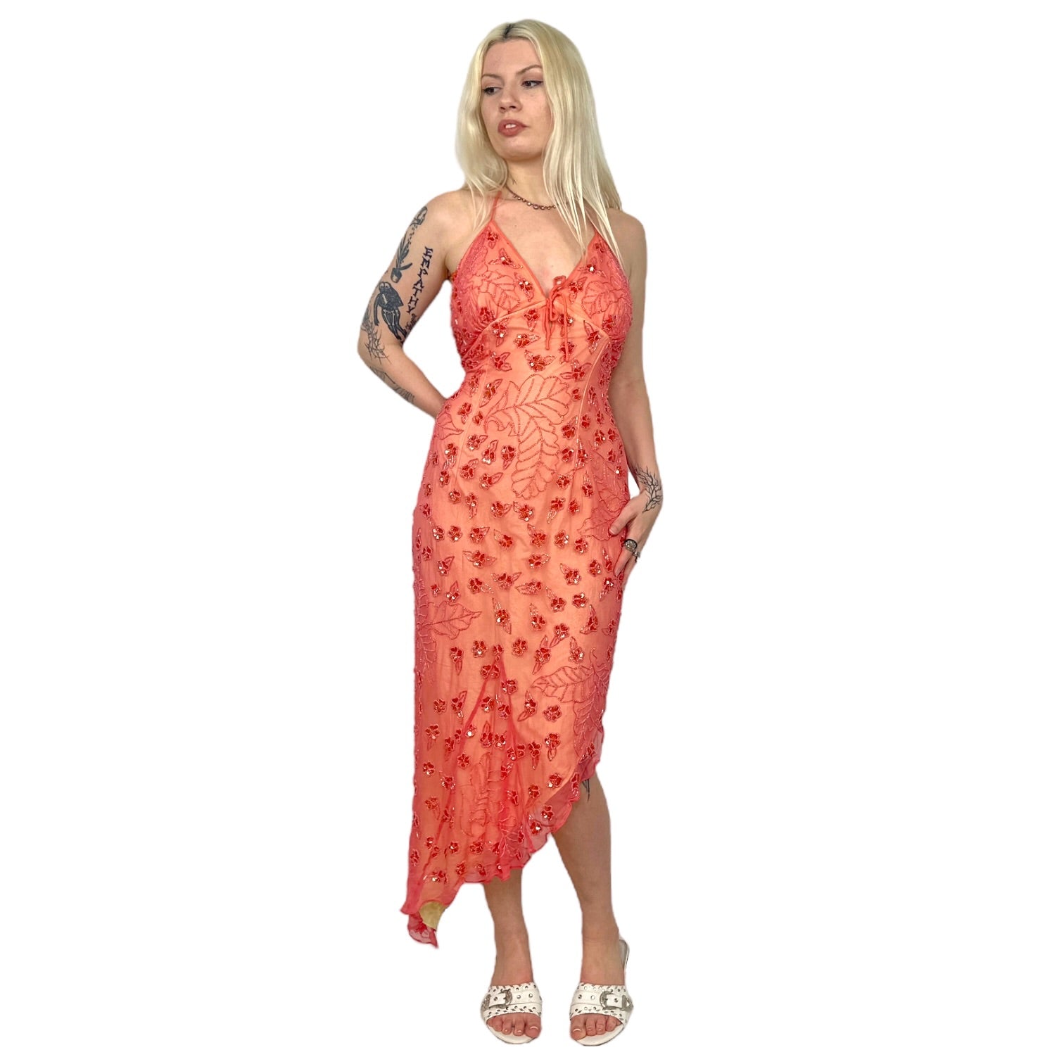 Caché Coral Beaded Gown (L)