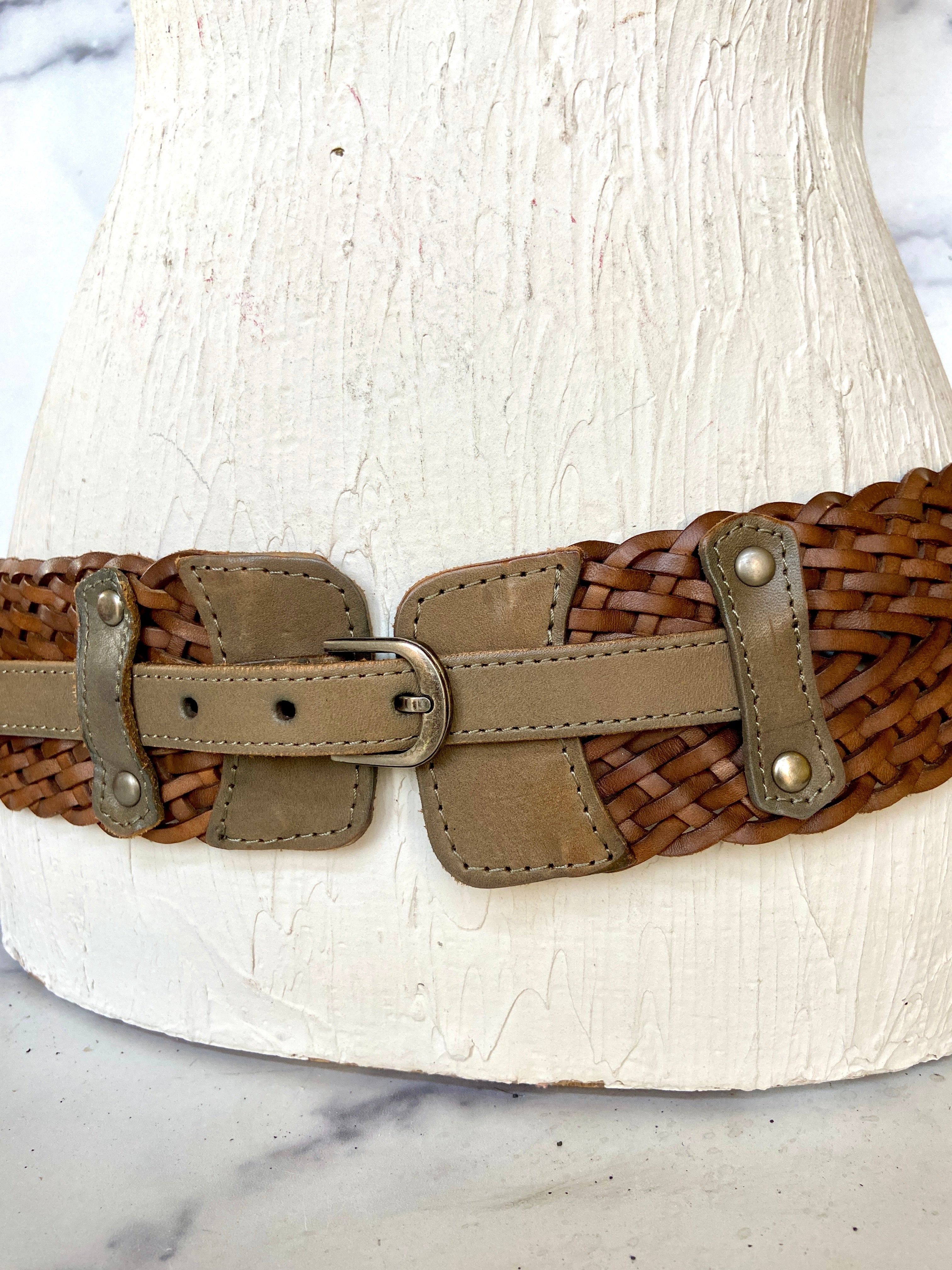 Wide brown woven belt
