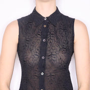 Y2K Italian Sheer Embroidered Blouse (M)