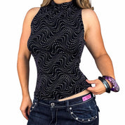 90s Polka Dot Swirl High Neck Top (M/L)