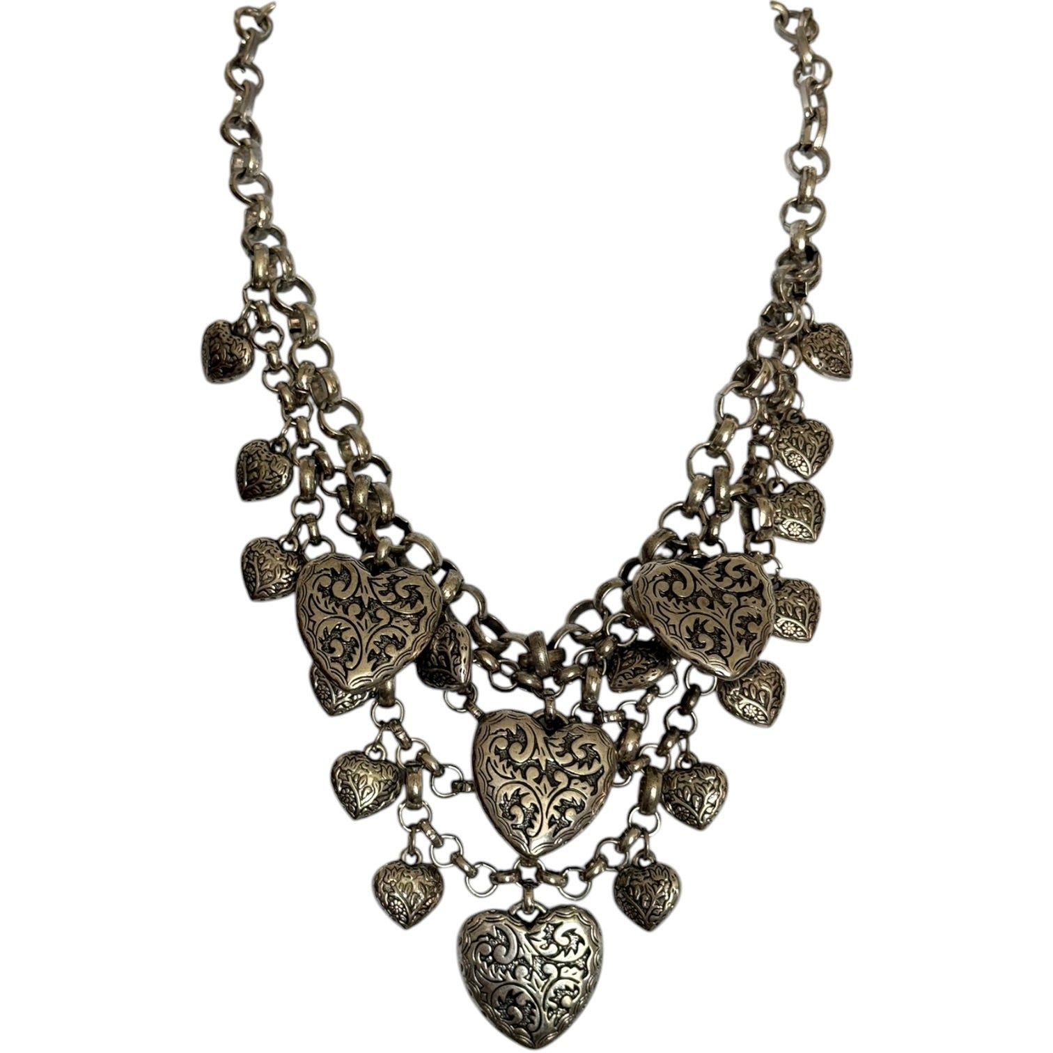 Vintage silver tone heart necklace