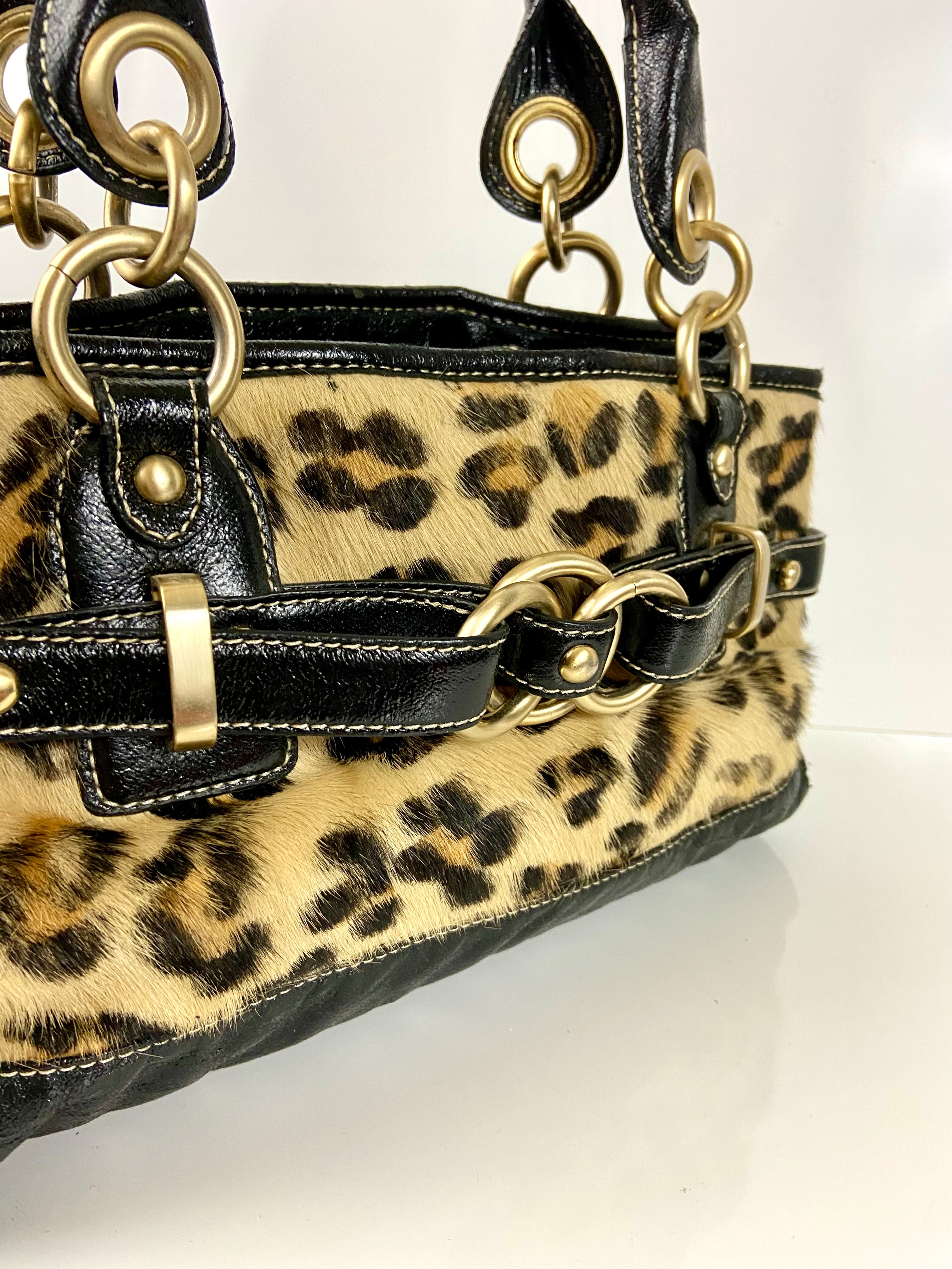Leopard Pony Hair and Leather Shoulder Bag