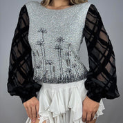 1960s Embellished Wool Balloon Sleeve Blouse (M)