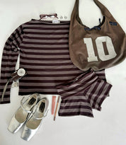 Chocolate Brown Striped Sweater Shorts (XS-XL)