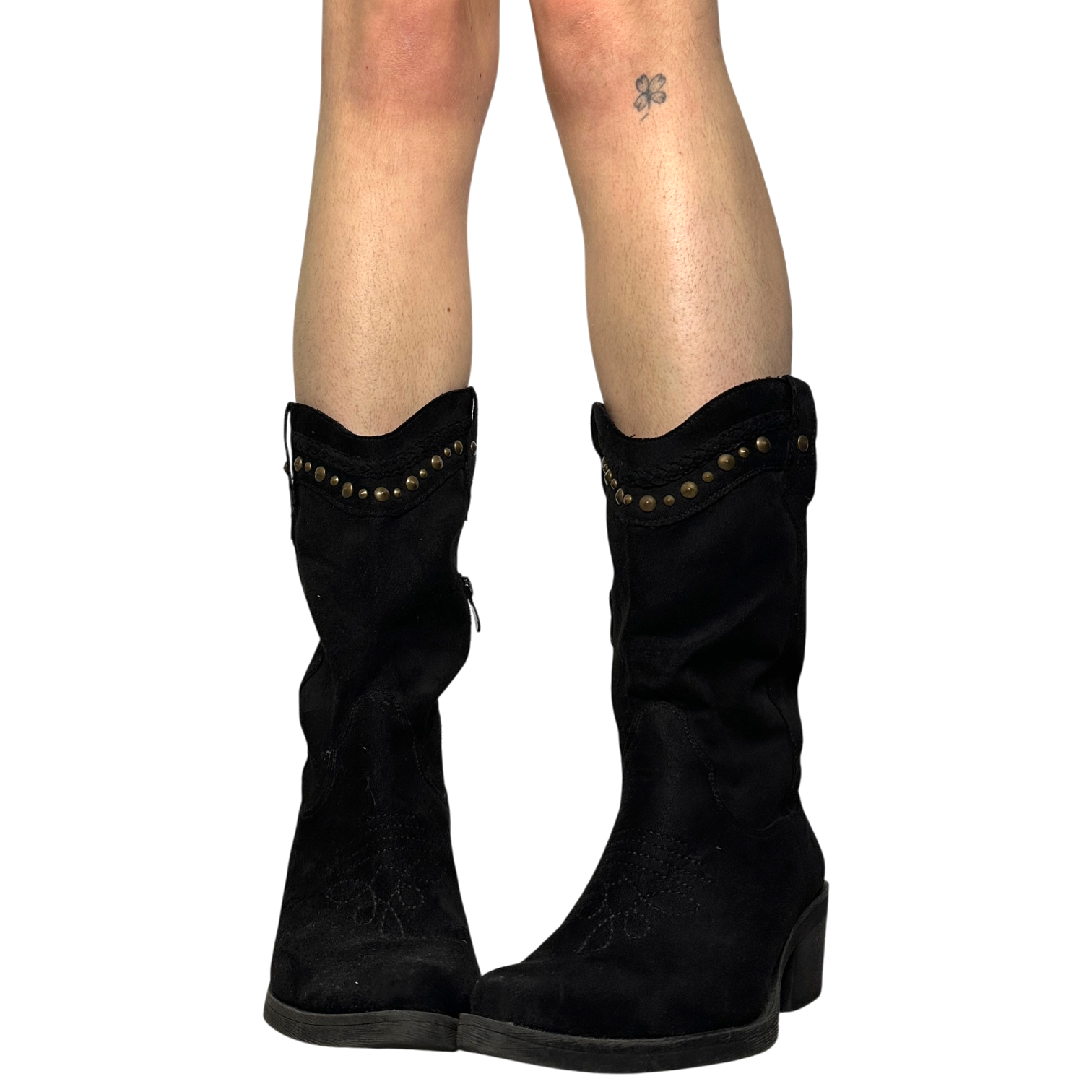 Vintage Stud Grunge Black Suede feel Cowboy Boots (US 8)