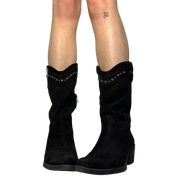 Vintage Stud Grunge Black Suede feel Cowboy Boots (US 8)