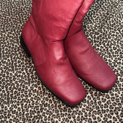 Burgundy Real Leather Knee High Block Heel Boots (10.5)