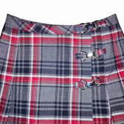 90s Rave Plaid Buckle Mini Skirt (XS)