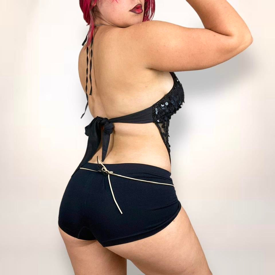 Y2K Beaded Backless Mesh Halter Top (One Size)