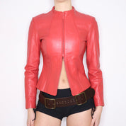 Y2K Sexy Red Leather Moto Jacket (XS)