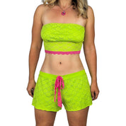 Neon Lace Tube Top & Shorts Set (M/L)