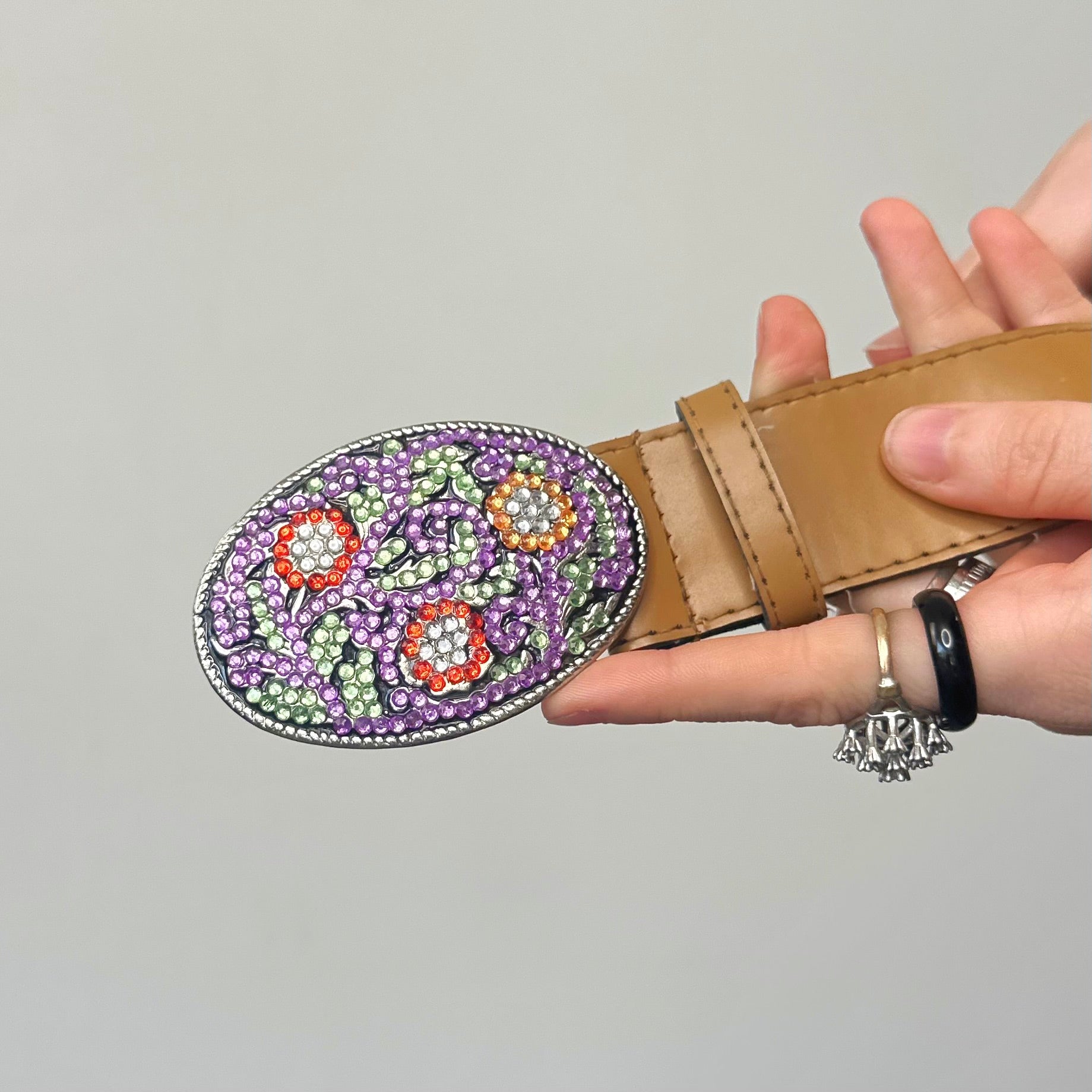 Flower Rhinestone Buckle Belt