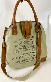 Myra Bag Upcycled Gerster Shoulder Bag Leather Canvas Accents Crossbody Strap