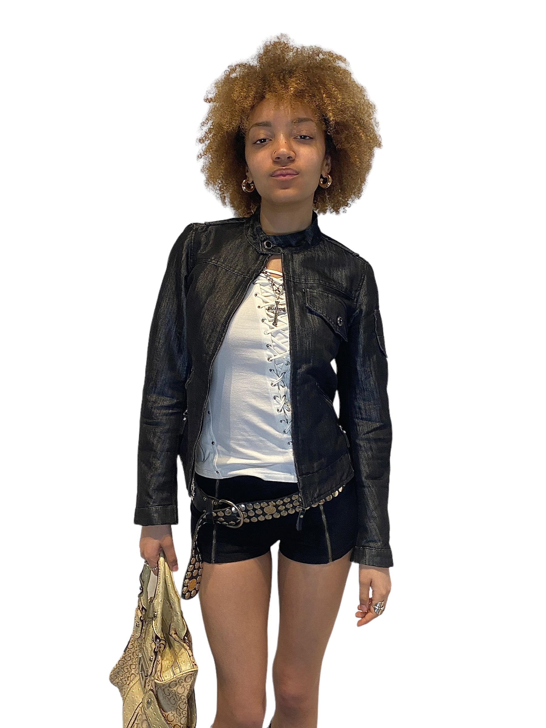 Y2K Denim Moto Cropped Jacket (M)