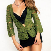 Mossy Green Crochet Tie Front Cardi - Small