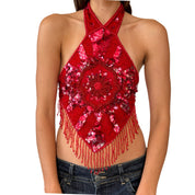 Vintage Cherry Beaded Halter (S)