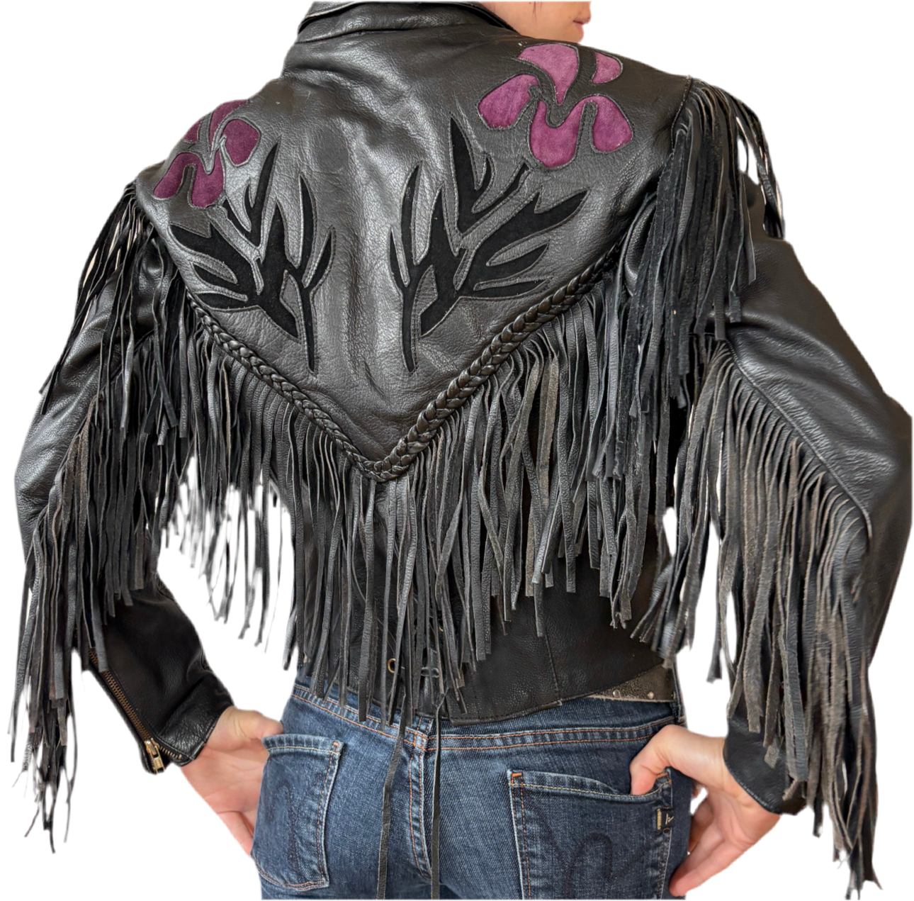 Vintage Leather Fringe Jacket (XS)