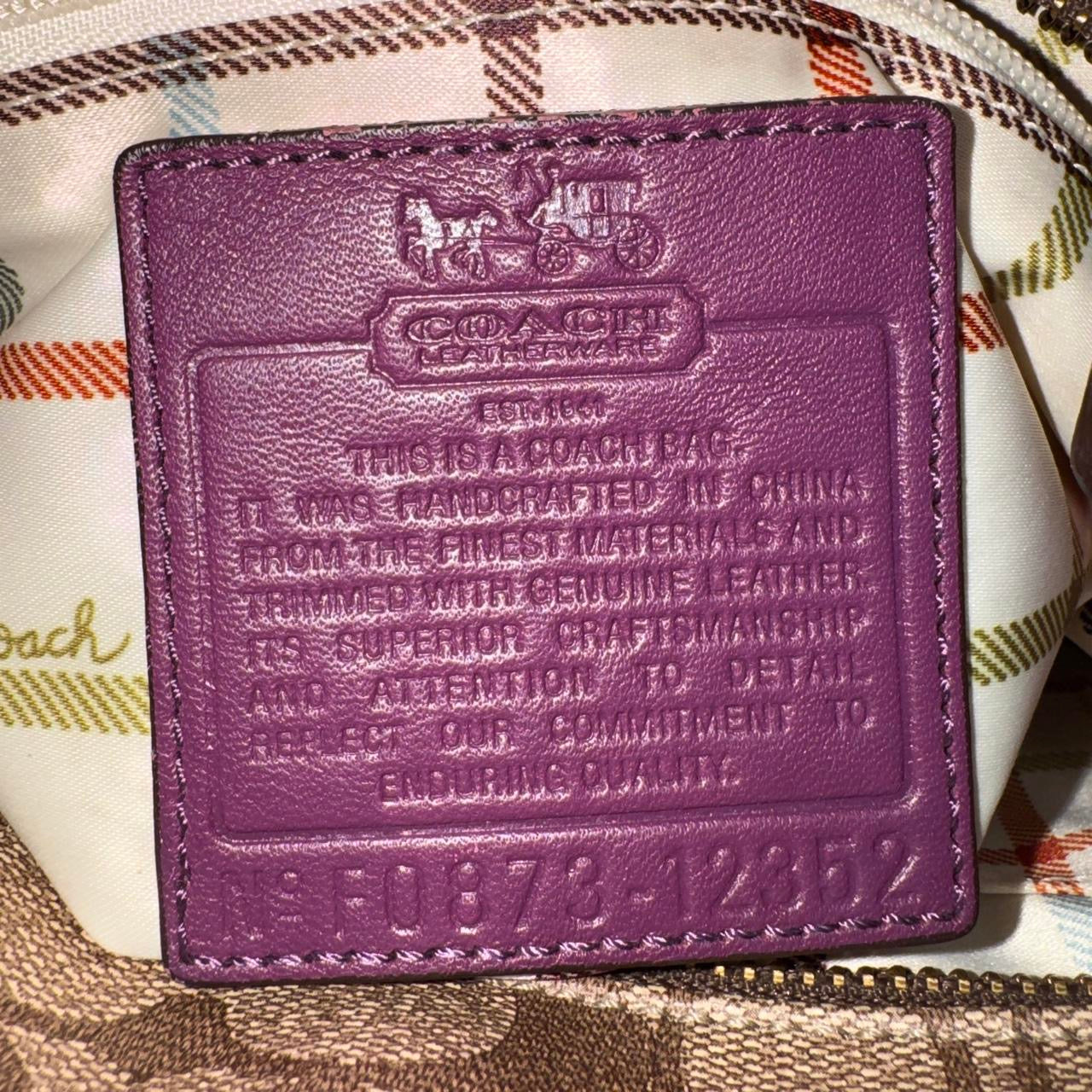 Vintage Coach Beige & Purple Signature Logo Bag
